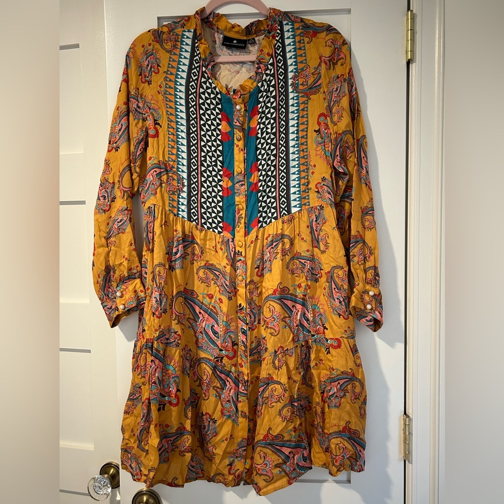 Emily Lovelock Colorful Paisley Button-Down Dress, M